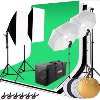   Zestaw studyjny Hakutatz Professional Photo Studio – System oświetlenia studyjnego i tła – Softbox ze statywami oświetleniowymi – W zestawie torba ochronna