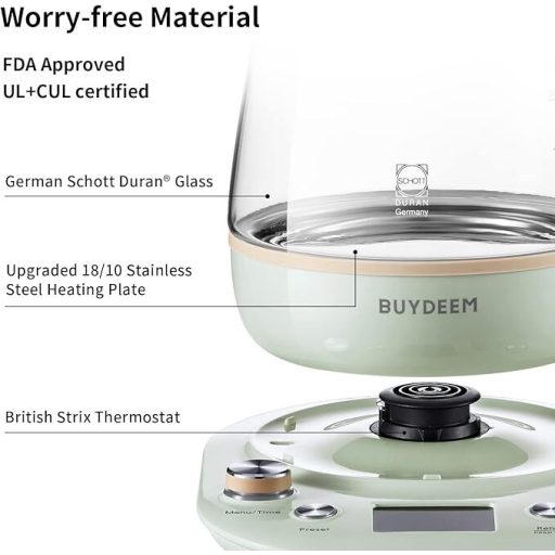 Buydeem K1594T i A206 Zestaw czajnika elektrycznego i podgrzewacza z garnkiem (zielony)