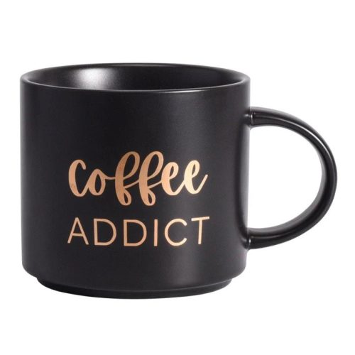 Kubek ceramiczny z napisem „Coffee ADDICT” 410 ml (czarny, ze złotym napisem)
