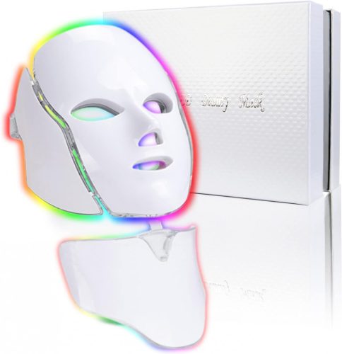 7-kolorowa maska LED na twarz i szyję, urządzenie do leczenia trądziku i odmładzania skóry światłem