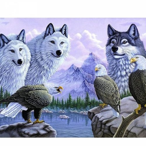 Bshop Diamentowy obraz z motywem wilka i orła 40x30 cm