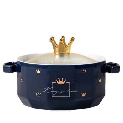 Bshop Ceramiczna miska do ramenu z pokrywką (niebieska korona)